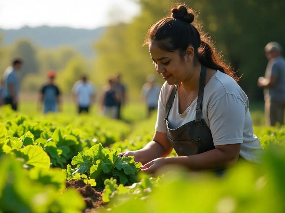 Personas trabajando en una plantación